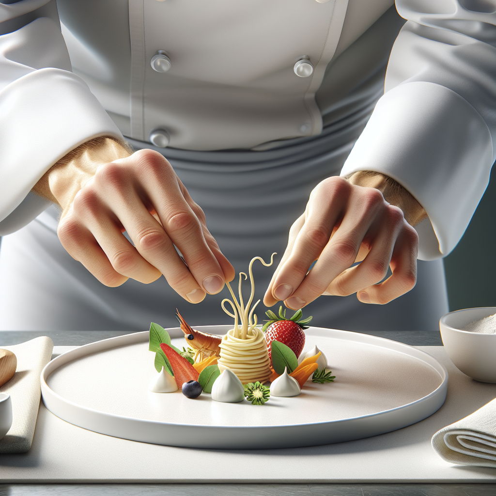 Realistic stock image of a chef plating food